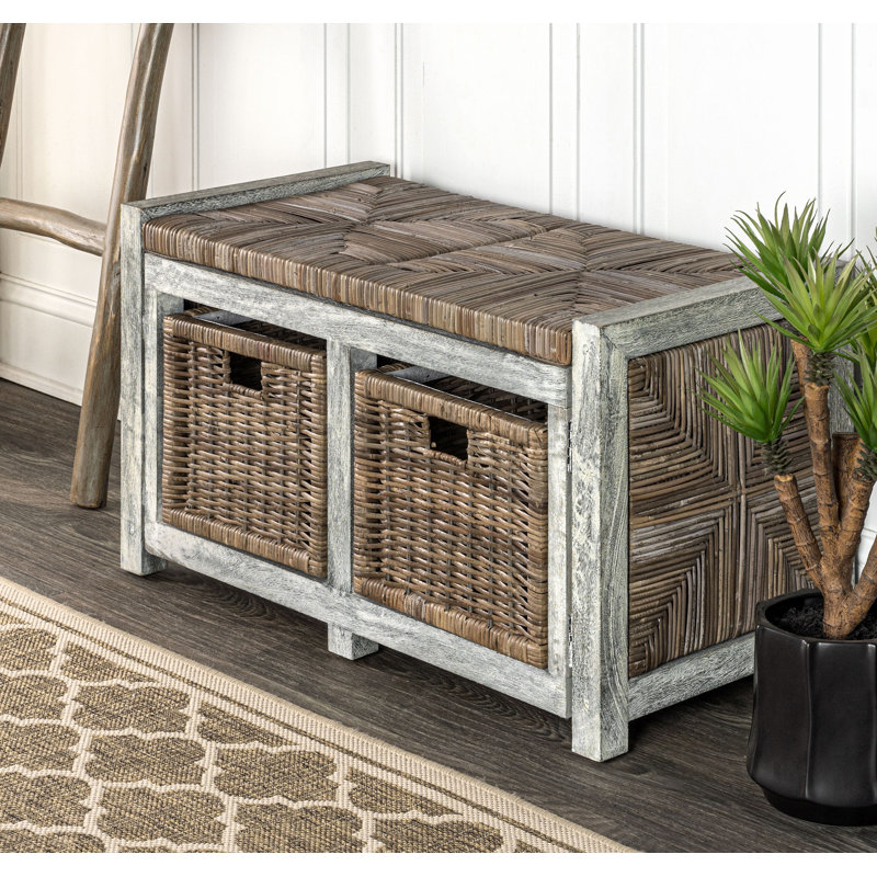 Highland Dunes Rustic 30" 2 Drawer Wicker Storage Bench, Gray & Reviews Wayfair